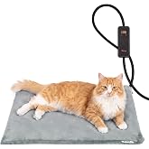 Toozey Cat Heating Pad for Cats &amp; Dogs, Heated Cat Bed Mat, 18x16 in, Grey | Always-On + 5 Timers for Daily Warmth; 6 Heat Settings 86&ndash;131&deg;F, Waterproof Pad, Washable Cover, Chew-Resistant Cord