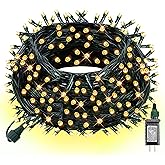 Dazzle Bright 300 LED Christmas String Lights, 100 FT Connectable Waterproof String Lights Green Wire with 8 Modes, Christmas Decorations for Indoor Outdoor Xmas Party Yard Garden (Warm White)