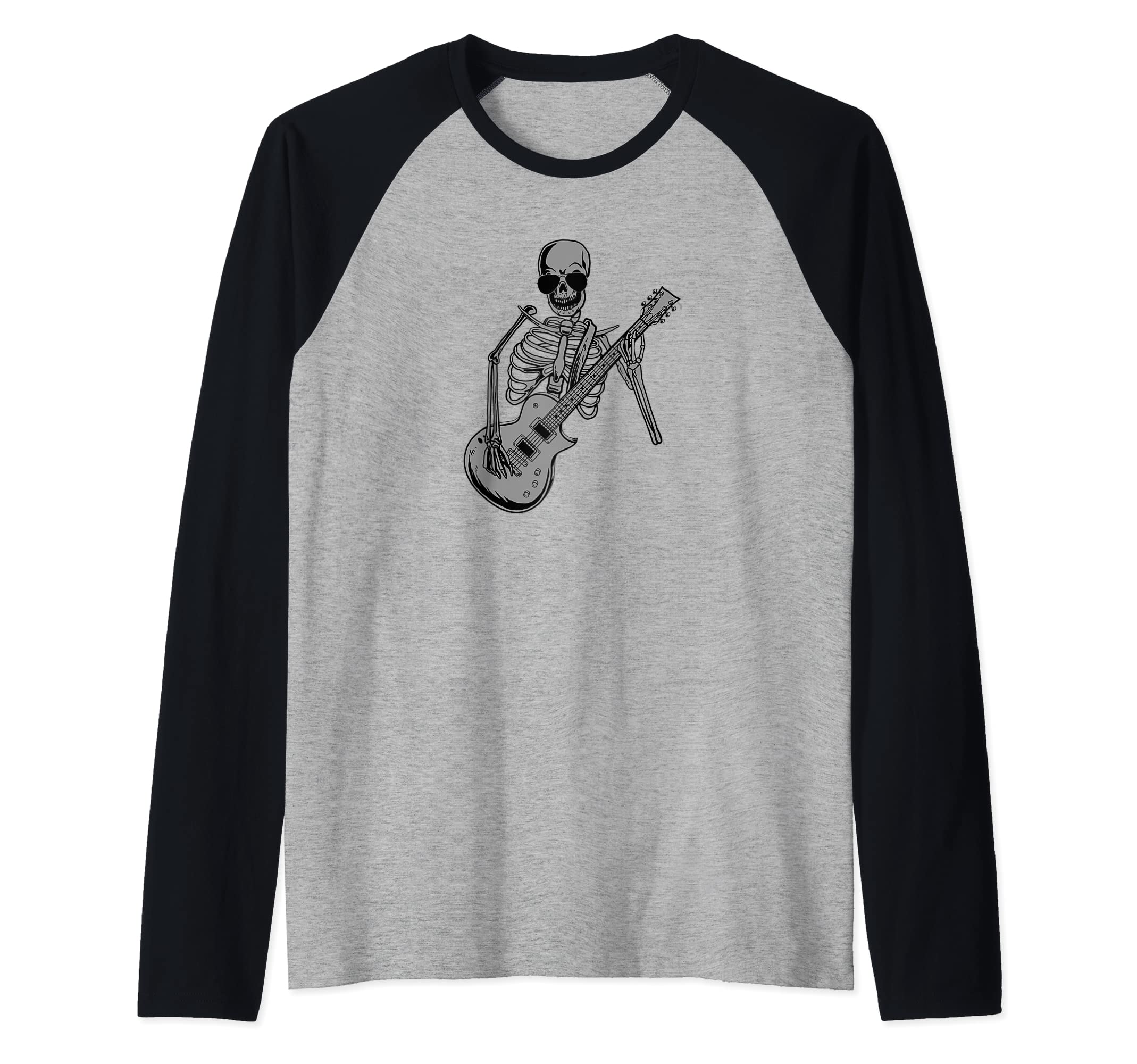 Electric Guitar Skeleton Musician - E-Guitar Rock Guitarist Raglan Baseball Tee