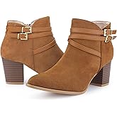 Allegra K Women's Strappy Pointed Toe Buckle Chunky Heel Ankle Booties