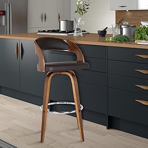 Armen Living LCSHBABRWA26 Shelly 26" Counter Height Barstool in Brown Faux Leather and Walnut Wood Finish