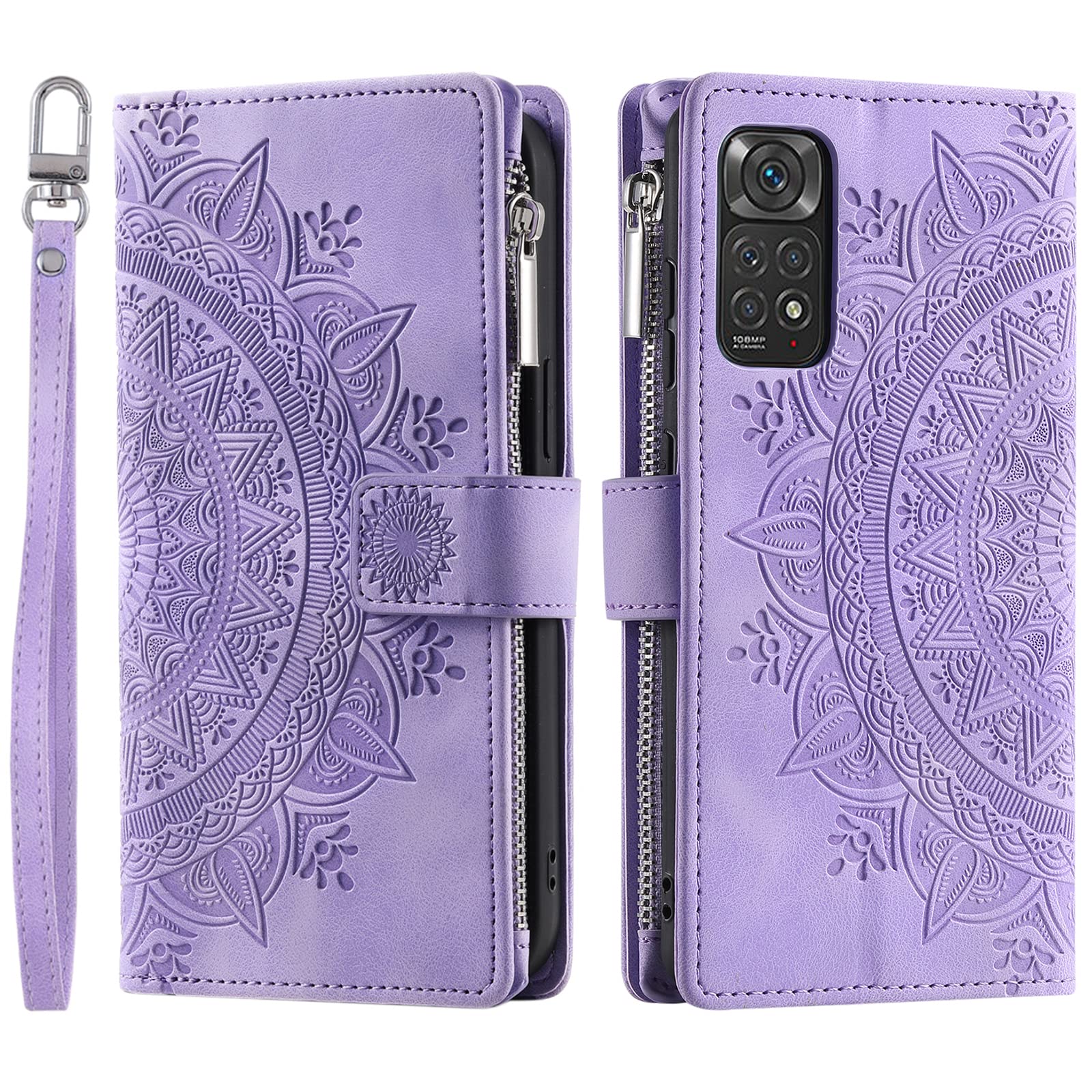VEEMOS Wallet Case for Xiaomi Redmi Note 11 / 11S 4G Flower Flip Case Protective Leather Folio Book Phone Cover with Card Slots Kickstand Zipper Pocket - Purple