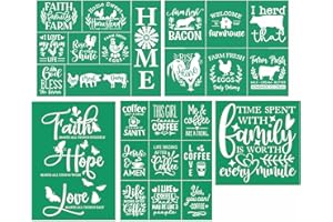 JAJADO Farmhouse/Coffee/Home/Family Silk Screen Stencils 5 Pcs, Silk Screen Transfer Reusable Adhesive Stencils Screen Printing Crafts Paint Stencils Painting on Wood/Fabric/Cup/Plate/Glass/Paper