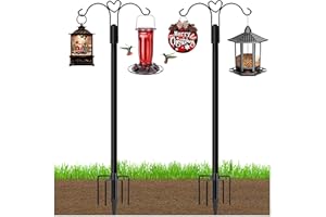 Ottsuls Bird Feeder Pole, 2 Pack 76 INCH Double Shepherds Hooks for Outdoor, with 5 Base Prongs Heavy Duty Tall Garden Planter Hooks for Hanging Flower Basket, Lantern, Hummingbird Feeder