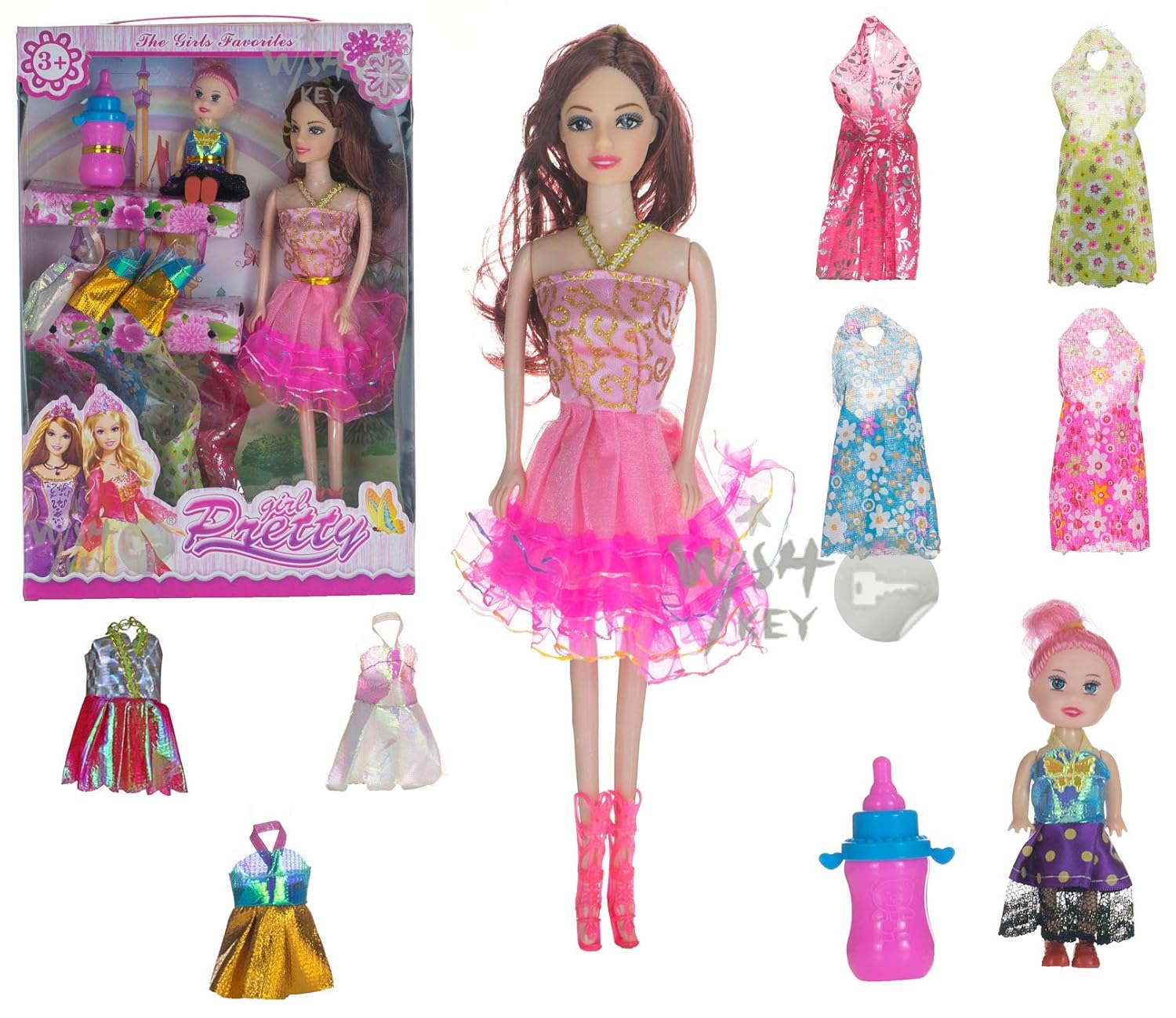 Buy Wish Key Plastic Baby Doll With Designer Dresses And Accessories