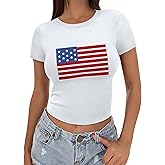 Sampeel 4th of July Outfits for Women Short Sleeve Fourth of July Shirts Summer Tops Basic Tshirts 2025 USA American Flag XL