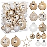 TranquilBliss 50 Pcs Christmas Ornaments Set with Strings, Christmas Ball Ornaments Set with Hanging Strings, Shatterproof Christmas Decorations Ornaments for Xmas Tree (Deep Champagne)