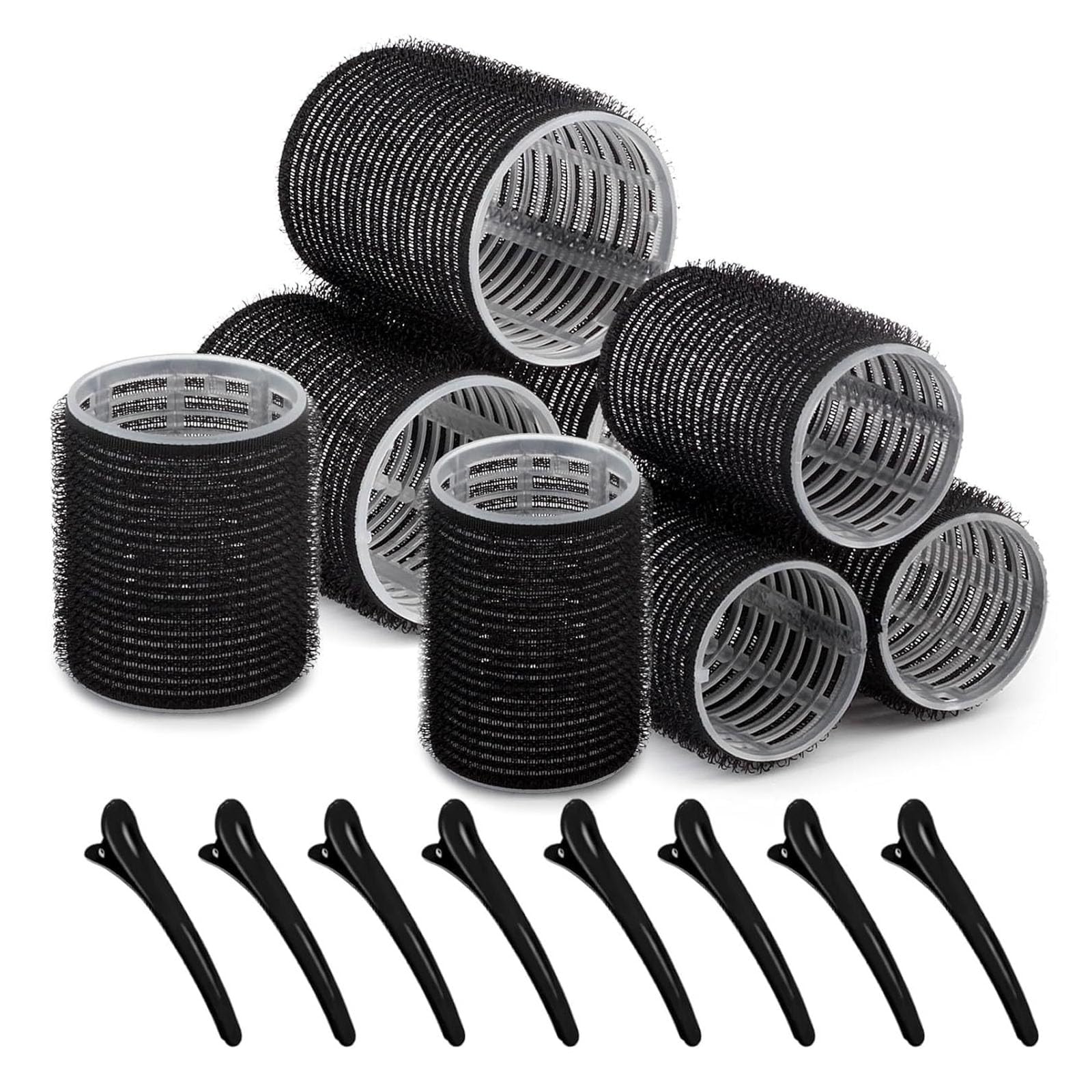 16 Pcs Hair Rollers with Clips, Jumbo Large Medium Small Velcro Rollers for Hair Volume Big Hair Curlers Rollers for Long Medium Short Hair DIY Hairdressing (Black)