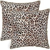 KSLIDS Leopard Print Faux Fur Soft Velvet Throw Pillow Covers Set of 2 Brown Black Cheetah Decorative Pillow Covers 18x18 Inch Animal Pillow Case for Sofa Couch Bedroom Farmhouse Home Decor