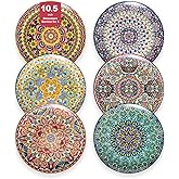 Euisail Dinner Plate Set of 6, 10.5-inch Large Plate for Dessert, Pasta, Salad, Ceramic Bohemian Dishes for Kitchen Microwave Dishwasher Safe
