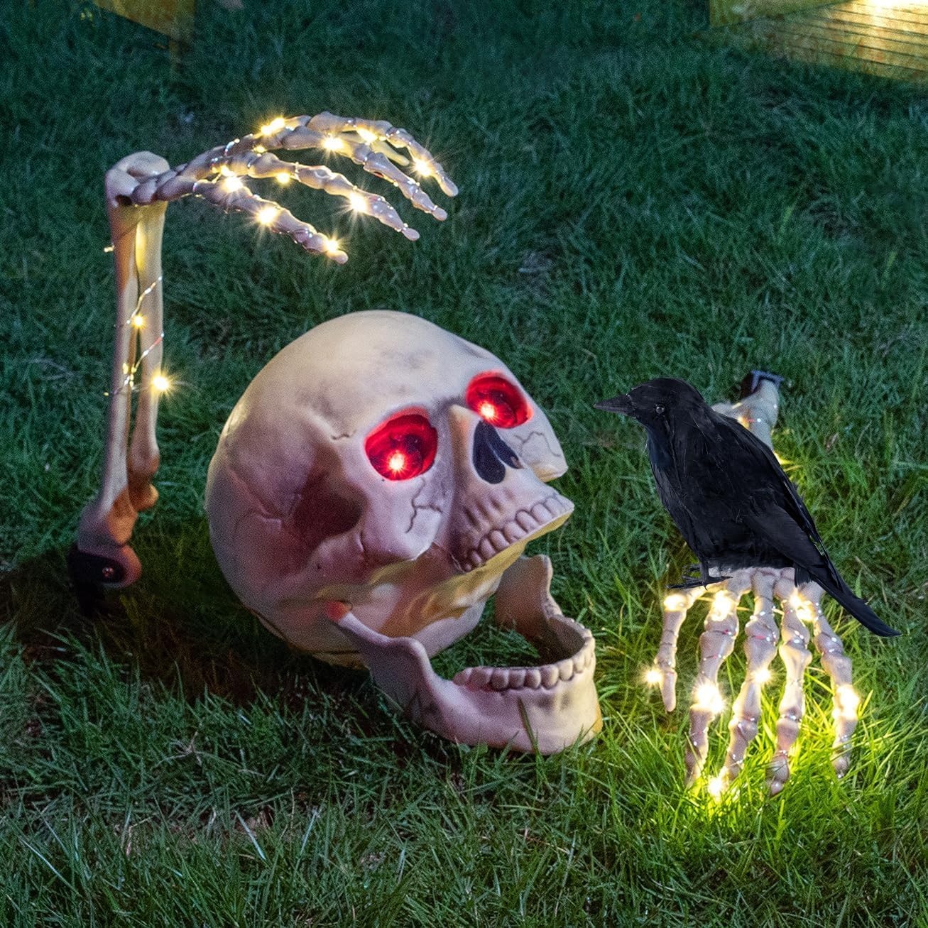 Decorative Garden Stakes - Skeleton Stakes and Crow Halloween Decorations Outdoor, Realistic Halloween Yard Lawn Decorations, Graveyard Haunted House Decor Party Props, Stakes Garden Tombstones Halloween Skeleton Decorations