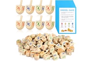 Wettarn 100 Pieces Hanukkah Dreidels Bulk Wooden Hanukkah Dreidels with Game Instruction Cards for Party Game(Size 1,Chic Style)