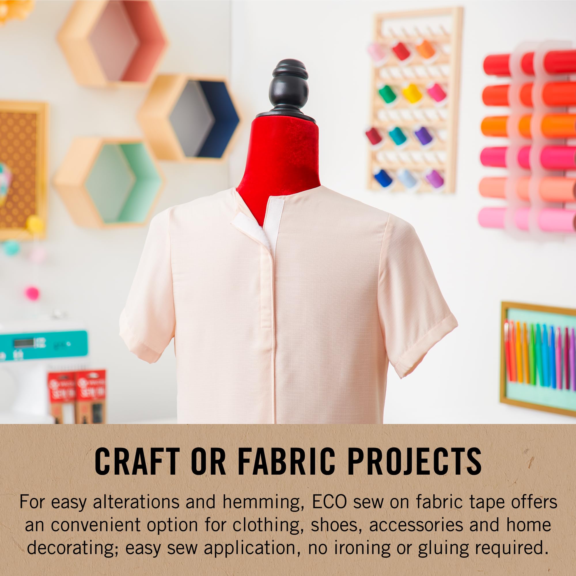 VELCRO Brand ECO Collection Tapes, Sew On Tape for Clothes and Fabrics | Non Adhesive, Cut Strips to Custom Length for Sewing | 15ft x 3/4in Roll, White