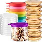 Mumufy 27 Pcs Yogurt Jar Lids Clear Plastic Silicone Bamboo Wood Container Lids with Silicone Sealing Rings Reusable Replacement Covers Compatible with Oui Yogurt Jars