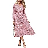PRETTYGARDEN Women's Floral Boho Dress Fall Long Sleeve Wrap V Neck Ruffle Flowy Maxi Spring Wedding Guest Vacation Dresses
