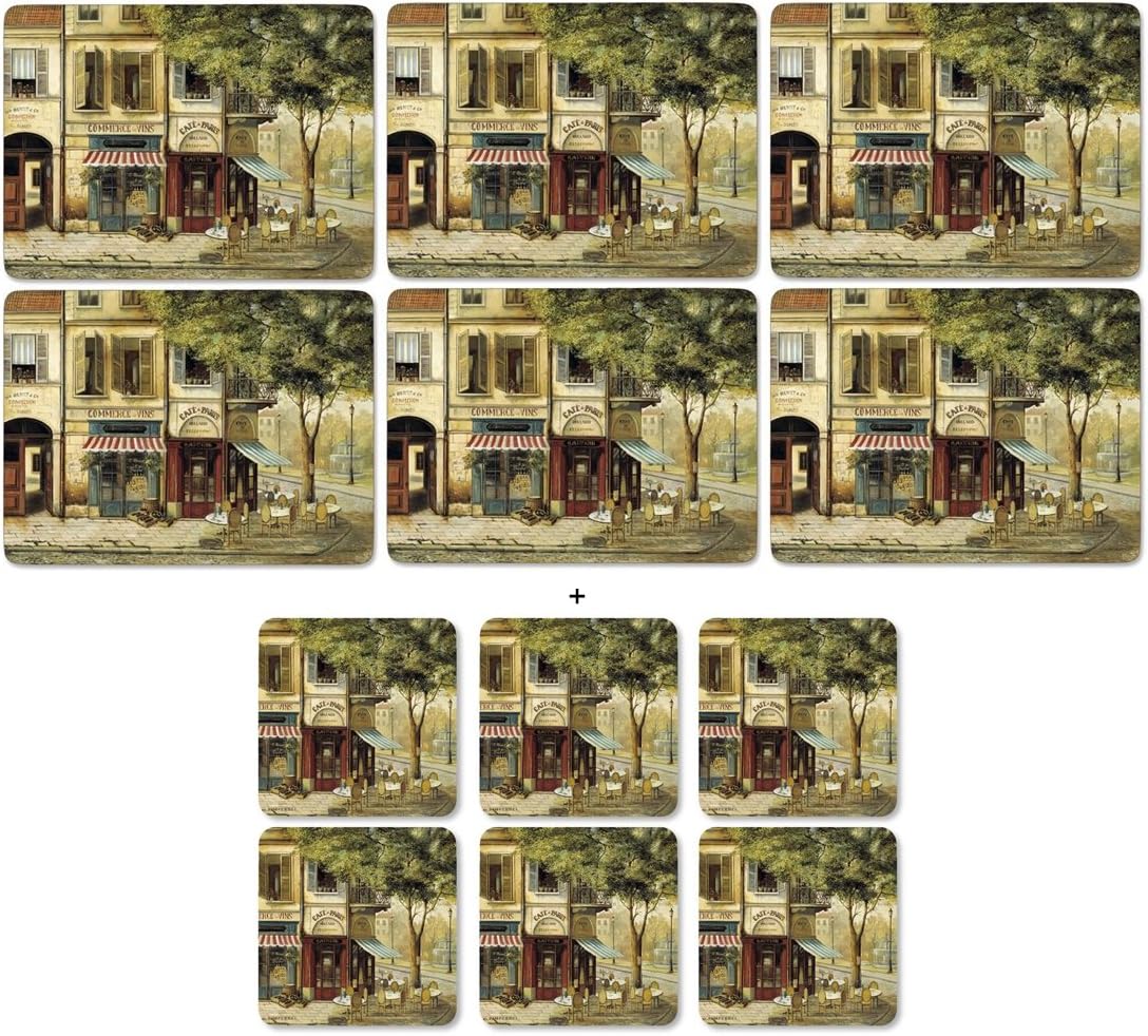Pimpernel Parisian Scenes, 6 Placemats + 6 Coasters, Multicolor, 30.5x23centimeters,10.5x10.5centimeters