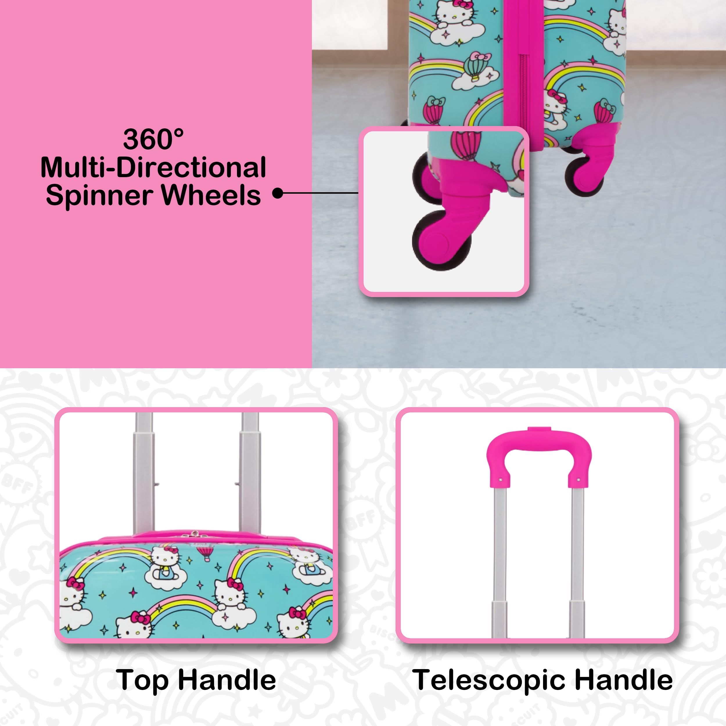 FUL Unisex Kid's Hello Kitty 21 Inch Carry On Luggage, Hardshell Rolling Suitcase with Spinner Wheels, Multi