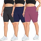 Hi Clasmix 3 Pack Plus Size Biker Shorts for Women(1X-4X)-High Waisted Non-See Through Workout Super Soft Black Yoga Shorts