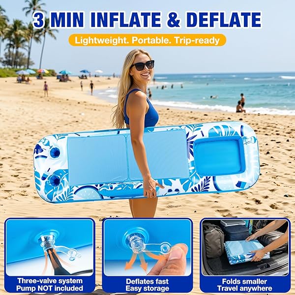 AYEBOOVI EXTRA LARGE INFLATABLE TANNING POOL FLOAT TRAY – 61″ L X 18″ W NON-SLIP SUNBATHING BED TRAY WITH COOLER ICE BAR FOR TANNING LOUNGE RAFT & BLOW UP SUNTAN TUB POOL STUFF PARTY GIFTS