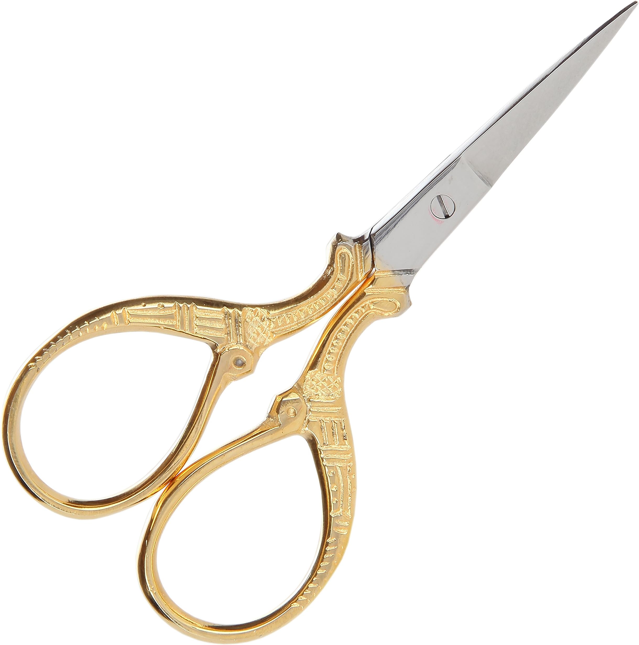 EMBROIDERY SEWING SCISSORS With Beautiful Vintage Gold Handle, Small & Sharp With Gift Bag for Cross Stitch Needlepoint Crafts, Cute Personal Scissors for Office Desk Stationary, Antique European Gold