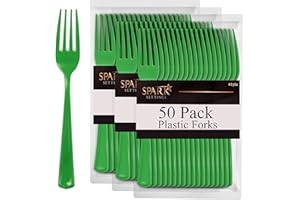 Green Plastic Forks Disposable 50 Pack, Heavy Duty Plastic Silverware, Plastic Cutlery Ideal for Hot and Cold Food, Plastic Utensils for Home Office School Party Picnics Weddings - SparkSettings