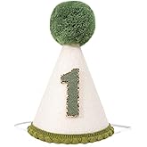HIKLO Wild One 1st Birthday Cone Hat - Greenery First Birthday Party Hat for Baby Boys, Olive Party Crown for Boy