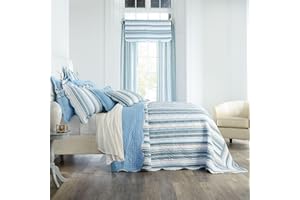 BrylaneHome Bedding Lightweight All Season Florence Quilted Oversized 100% Cotton Ultra Supreme Softness Bedspread - King, Blue Stripe