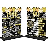 Guiruiy Black Gold 90th Birthday Decorations for Men Women, Two-Sided Vintage 90 Back in 1936 Theme Poster Wooden Table Sign with Stand, Ninety Years Old Bday Centerpieces Holder for Table Decor
