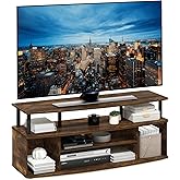 Furinno Jaya Large Entertainment Center Stand Unit/TV for up to 55 inch, Amber Pine/Black