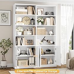 FACBOTALL Bookshelf and Bookcase with Doors, 6 Tier