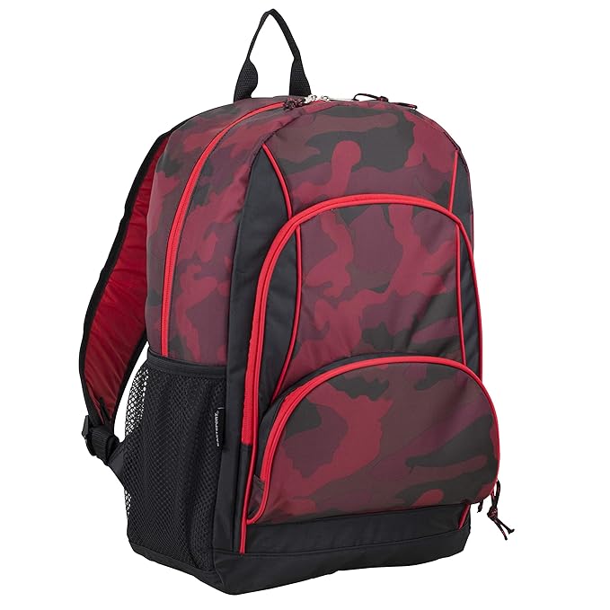Eastsport Multi Pocket School Backpack, Poppy Red/Black/Red Camo Print