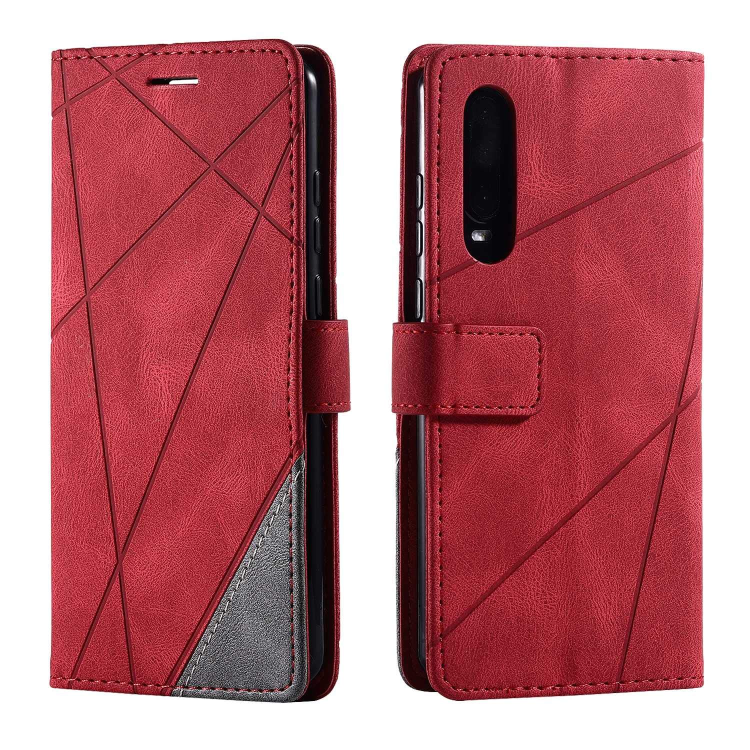 SONWO Case for Huawei P30 Case, Premium Leather Flip Wallet Case Magnetic Closure Card Slots Kickstand Phone Case for Huawei P30, Red