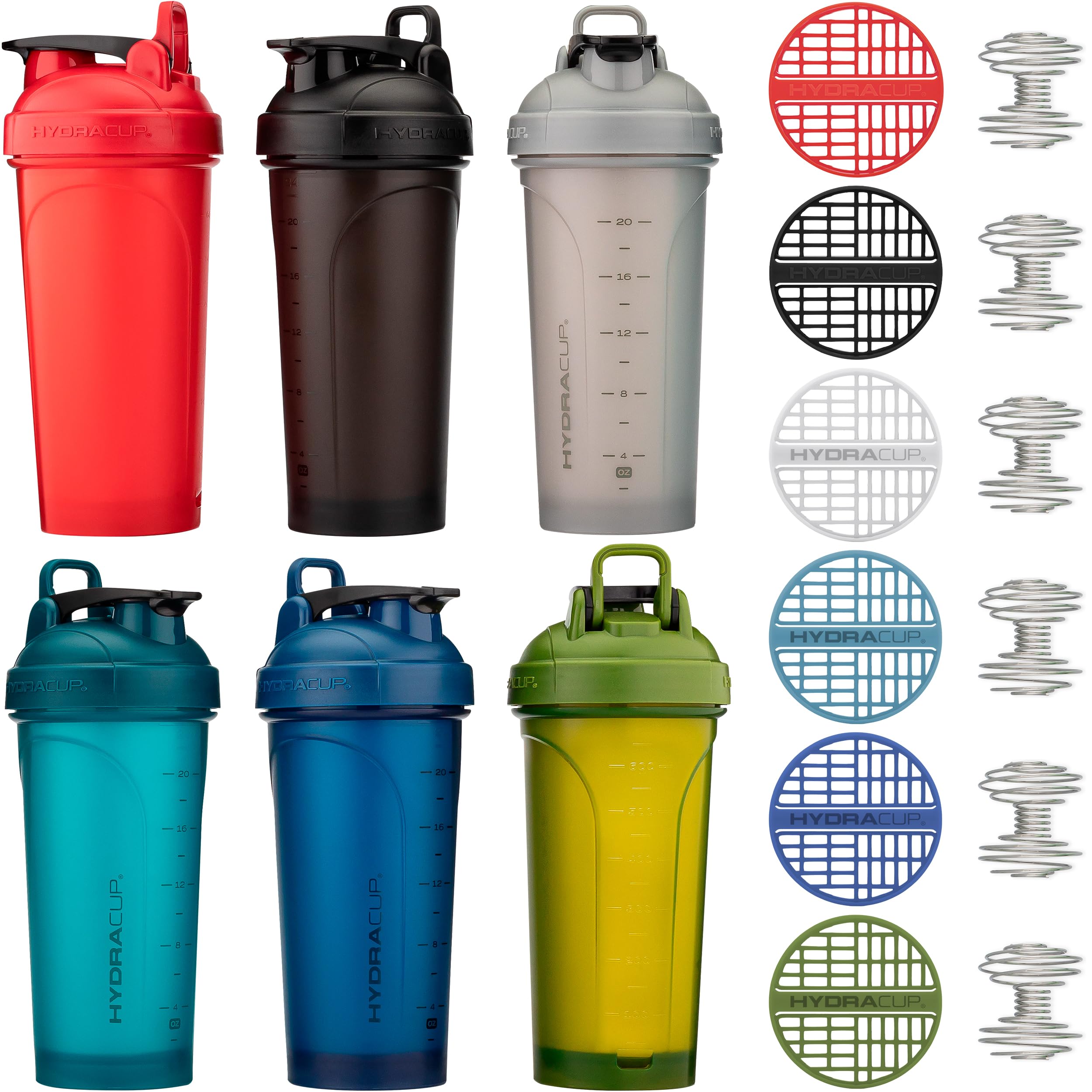 Hydra Cup ProFlow Shaker Bottles 6-Pack (28oz) | Protein Shaker Cups with Whisk Ball, Leak-Proof Lid, Hidden Carry Handle | BPA-Free Gym Mixer for Protein Powder, Mixing Supplements, Fresh Colors