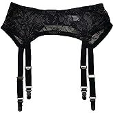 TVRtyle Women's Mysterious Sexy Black 4 Vintage Metal Clips Garter Belts for Stockings