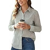 Beninos Striped Button Down Shirts for Women Dress Shirts Long Sleeve Casual Collared Office Work Shirt with Pocket