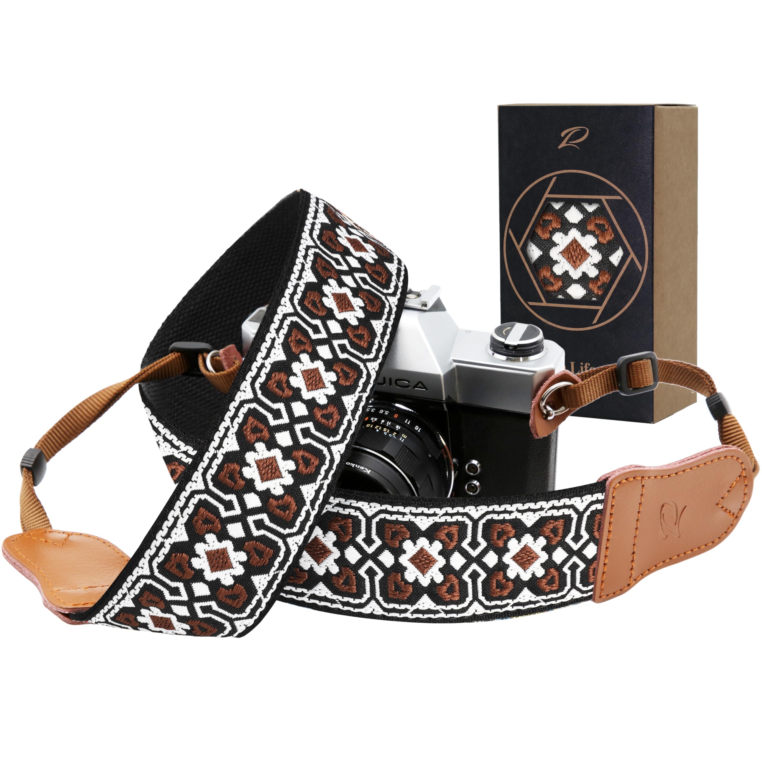 Padwa Lifestyle Camera Strap - 2" Wide Cowhide Head Cotton Camera Straps for Photographers,Vintage Universal Neck & Shoulder Camera Straps for All DSLR(Brown Flower)