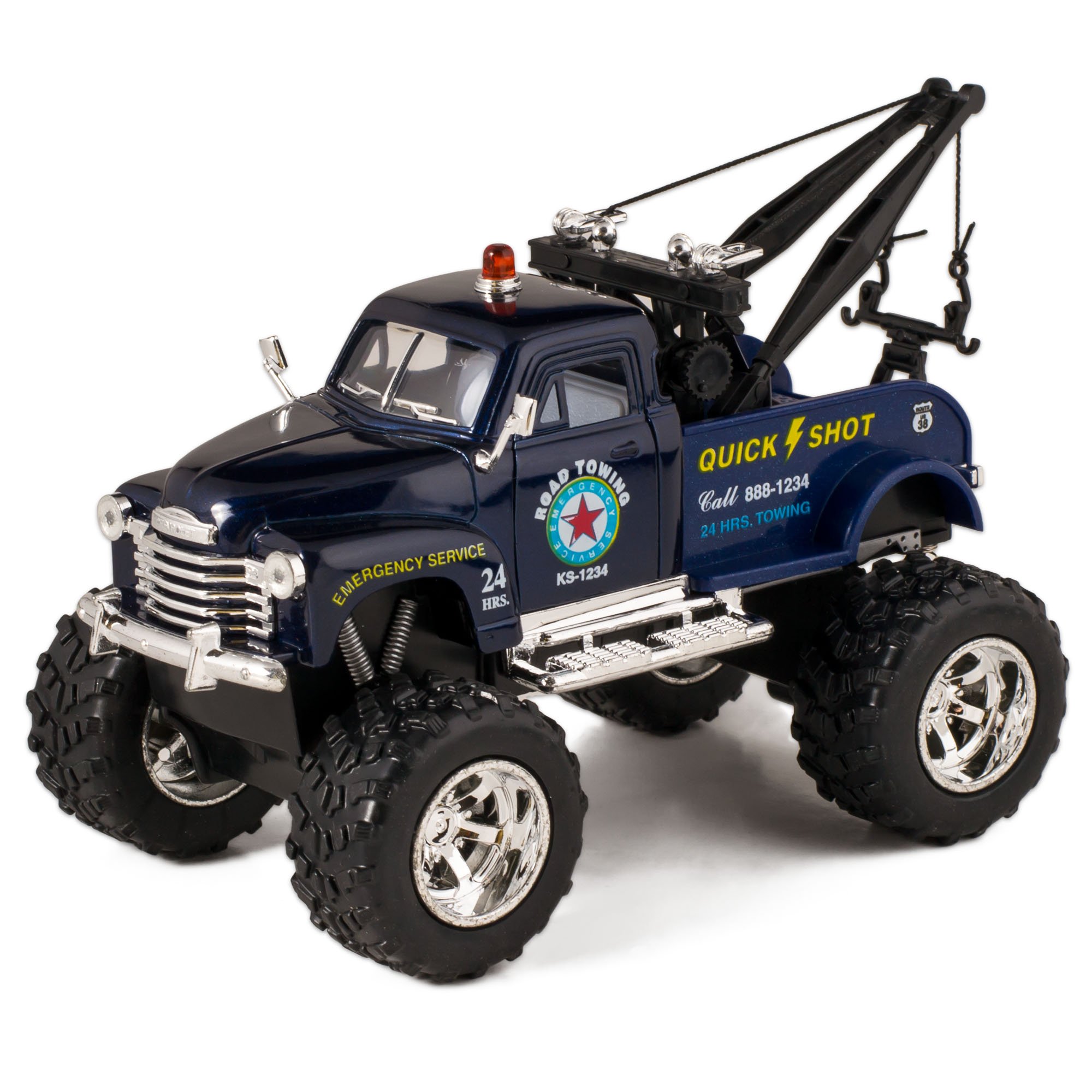 KiNSMART Blue 1953 Chevy OffRoad Wrecker Die Cast Tow Truck Toy with