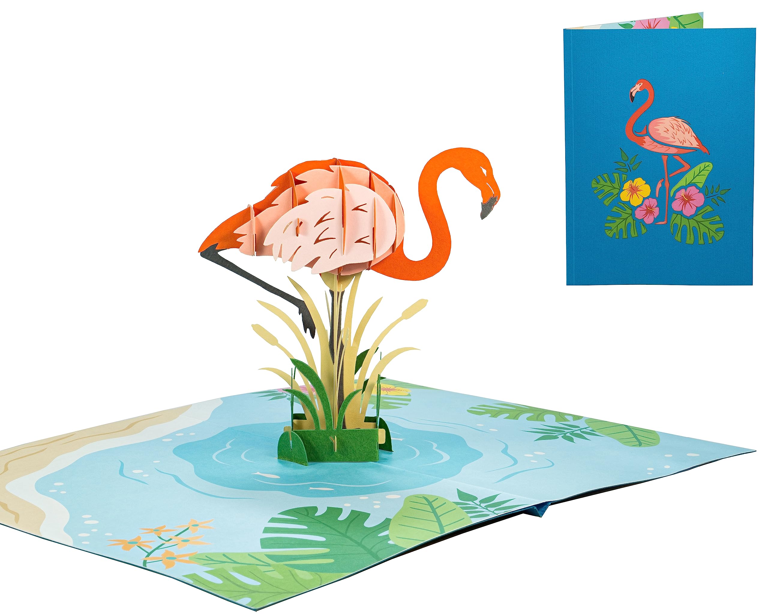 Tropical Flamingo - WOW 3D Pop Up Card for All Occasions - Birthday, Congratulations, Good Luck, Anniversary, Get Well, Love, Valentine - Amazing Gift for Family, Friends, Lovers - Fold Flat, Envelope