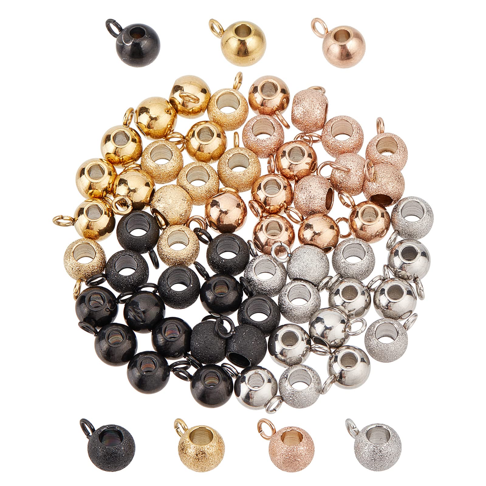 DICOSMETIC 64Pcs 2 Styles 4 Colors Hanger Bail Beads Stainless Steel Bail Tube Beads Frosted Hanger Link Beads for DIY Jewellry Making, Hole: 2mm