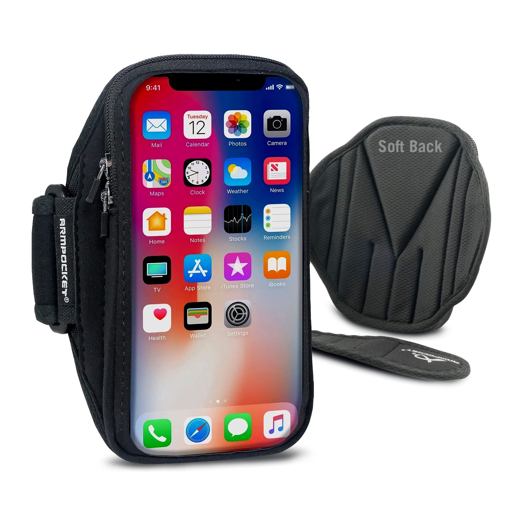 Armpocket X armband fits iPhone X - Full Screen Touch Sensitive - Medium Strap - Black