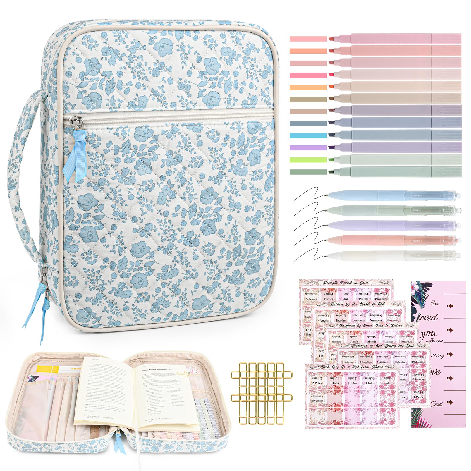 Photo 1 of Bible Cover Case for Women Large Bible Cover Bag Bible Study Supplies Bible Journaling Kit Book Carrying Case with Bible Highlighters Christian Gifts for Women
