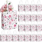 Supervitae 24 Pack Pink Floral Theme Gift Bags Medium Floral Party Favor Bags Flower Reusable Totes Non Woven Goodie Totes for Wedding Birthday Baby Shower Family Holiday Travel(9.8" x 7.9" x 3.9")