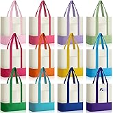 Sanwuta 12 Pcs Canvas Tote Bags Bulk with Outer Pocket Small Sublimation Blank Canvas Tote Reusable Grocery Bag for Women, DIY Craft (Vibrant)