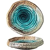 OWNKPM Special-Shaped Ceramic Plate 1 Pice – Green Ice Crack Glaze, Spiral Decorative Pattern, Heavy & Textured – Ideal for Dining Table, Coffee Table, Snacks, Sushi, Fruits, Jewelry & Key Storage