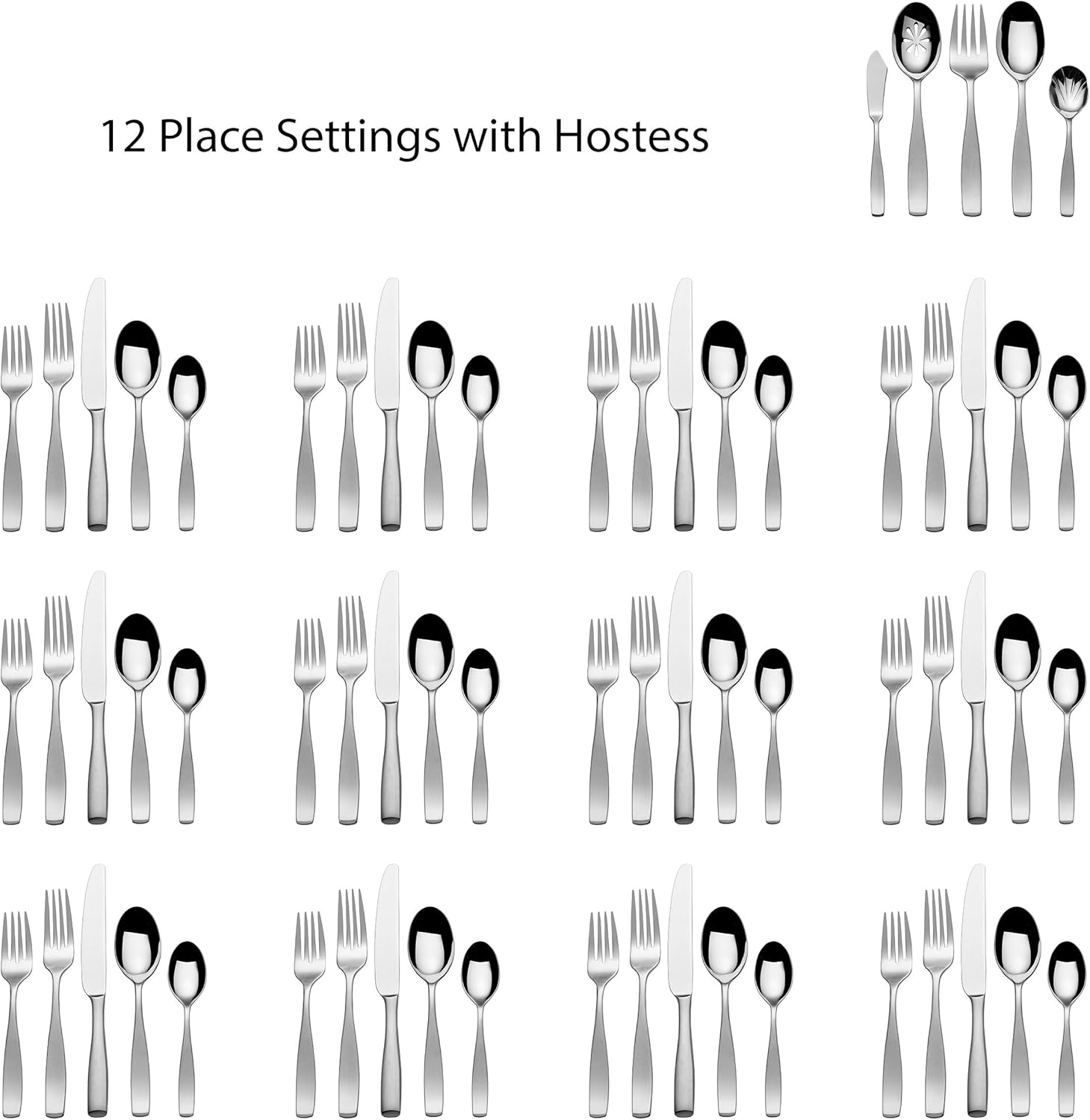 Mikasa Satin Loft 65-Piece 18/10 Stainless Steel Flatware Set with Serving Utensil Set, Service for 12: Kitchen & Dining