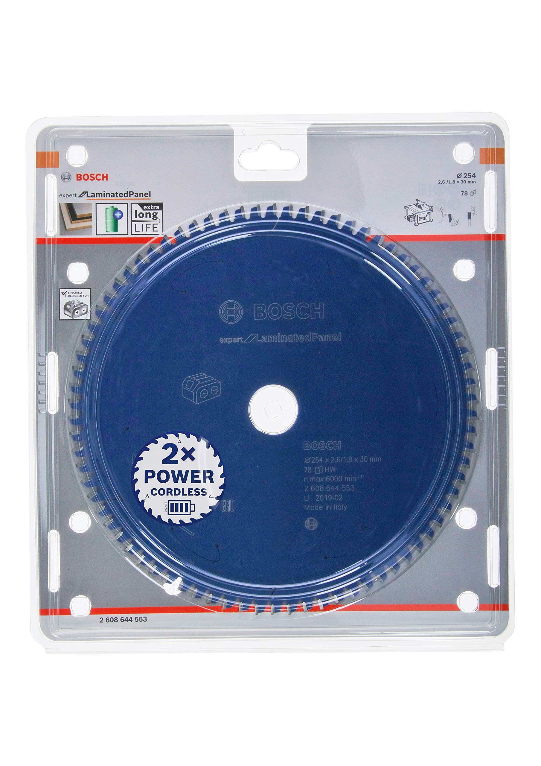 Bosch Professional Circular Saw Blade Expert (for Laminated Panel, 254 x 30 x 2.6 mm, 78 teeth; Accessories: Cordless Circular Saw)