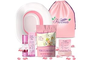 Fivona Yoni Care Kit 5-in-1 V-Steaming Set Includes Sitz Bath Seat, Pink Magic Herbs, Feminine Oil, Herbal Soap, Storage Bag,