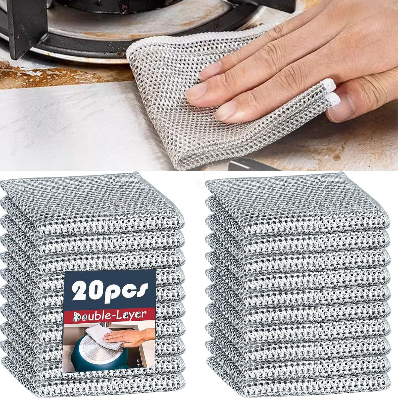 Photo 1 of 20pcs Upgraded Multipurpose Wire Dishwashing Rags for Wet and Dry, Non Scratch Wire Dishcloth Wire Washing Cloth, Kitchen Cleaning Cloths for Dishes Sinks Counters Stove Tops Travel Household Cleaning