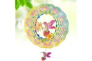 EXRISIRY Wind Sculptures - 12 Inches Hummingbird Wind Spinners, 3D Reflective Metal Wind Spinners, Garden Art for Home Outside Decor, Mom, Grandma's Thanksgiving, Christmas, Birthday Gifts, Yellow Cyan