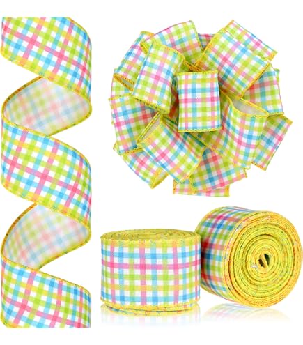 Easter Ribbon Pattern Holiday Gift Wrapping Ribbon Easter 2 Rolls Easter Wired Edge Ribbon ...